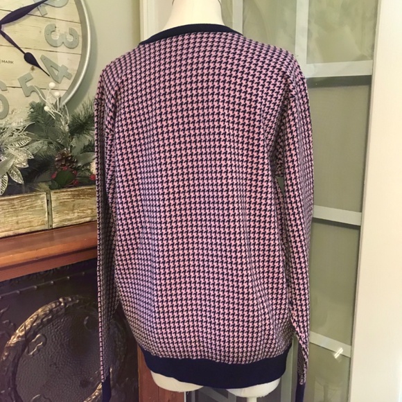 100% Extra fine Merino wool houndstooth pink/navy sweater - Picture 10 of 12